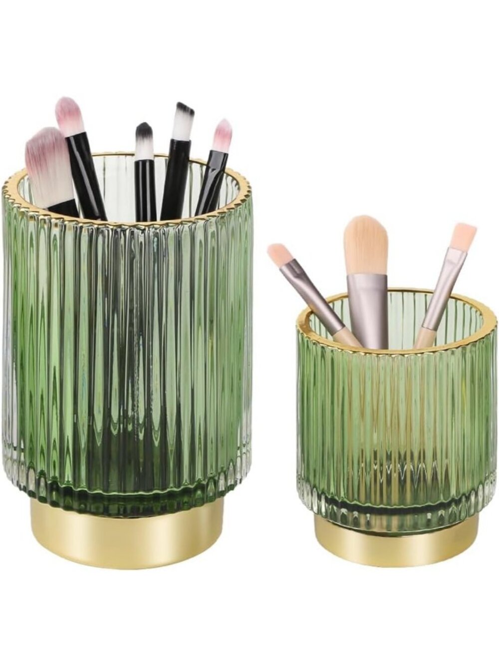 Vintage Green Makeup Brush Holder & Glass Organizer Cup for Vanity, Desktop